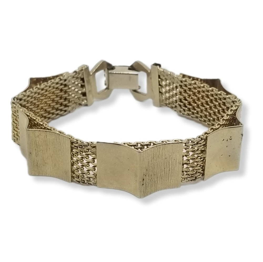 Vintage Goldplated Mesh Chain With Panel Accents Bracelet